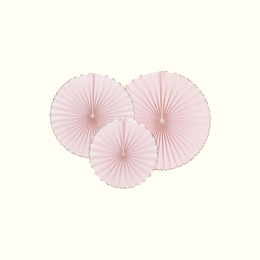 SET DE 3 EVENTAILS ROSE PASTEL ET OR