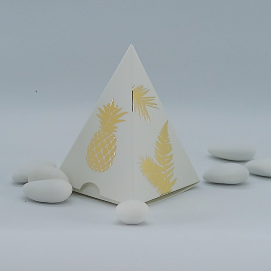 Mini pyramide, Avec 30g dragées Chocolat 70% - Motif Ananas Gold X 20 Pièces